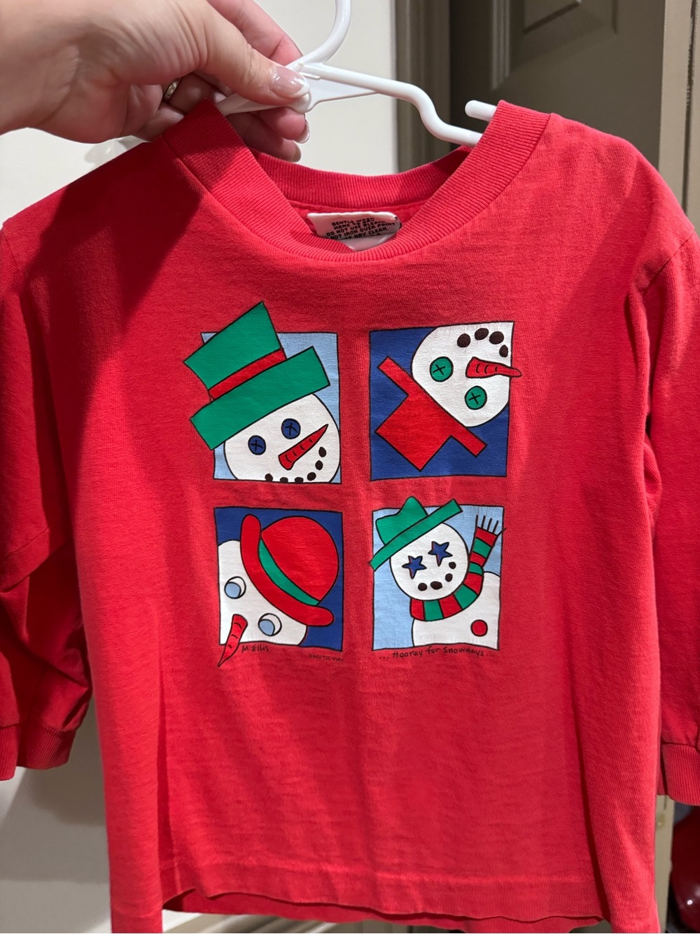 Red Snowman Panel Long-Sleeve Tee for Kids